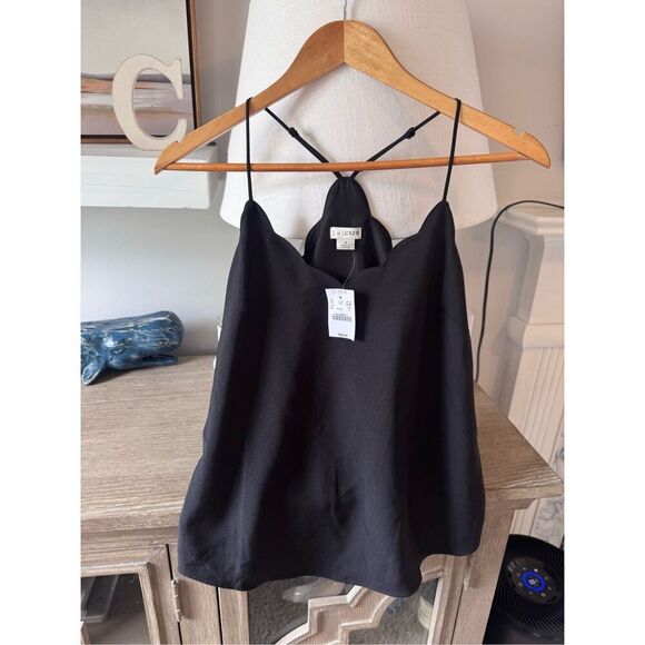 NWT J Crew Scallop Trim Tank Top in Black Size 2 - Picture 1 of 7